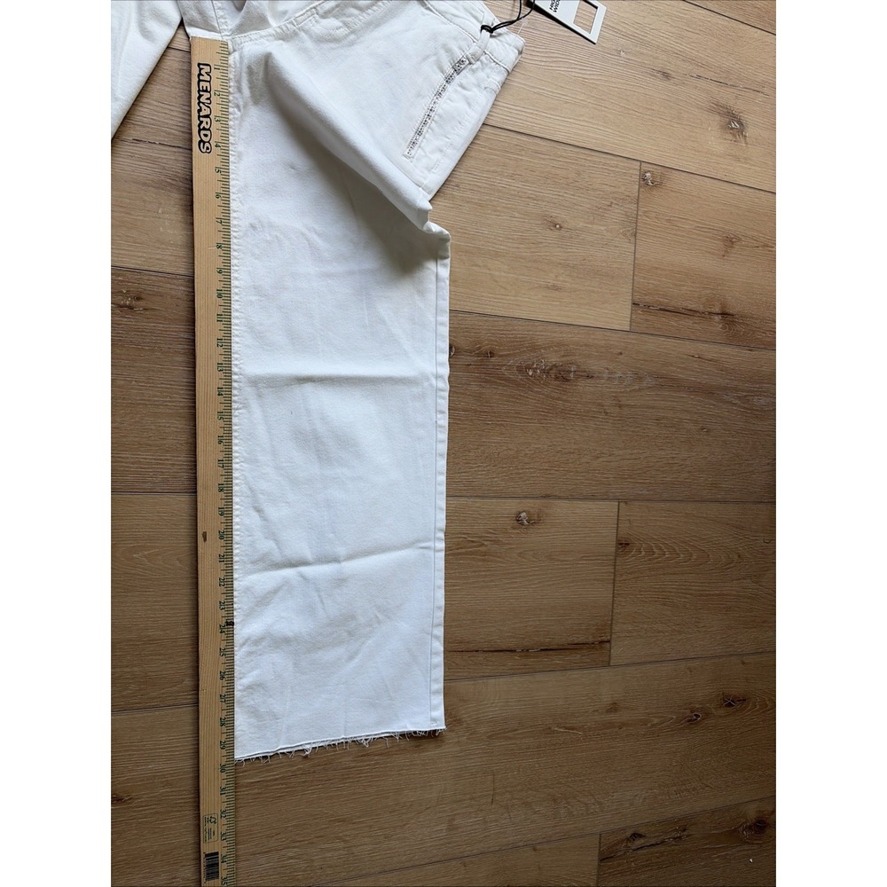 Oat New York Women's High Rise Wide Leg Ankle Jeans Raw Hem White Size 0 Glam - Picture 7 of 11